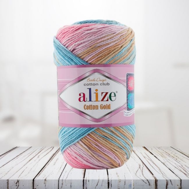 снятПряжа Alize COTTON GOLD BATİK (Цвет: 3687 зелено-розово-оранжевый)